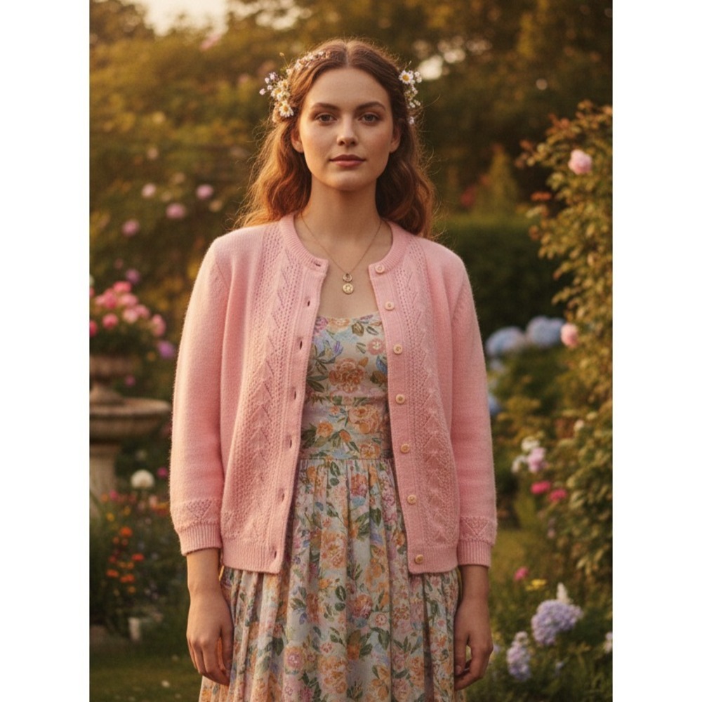 Vintage 1950s Marvin Womens Soft Girl Cardigan Size L Pink Coquette Grandma Core